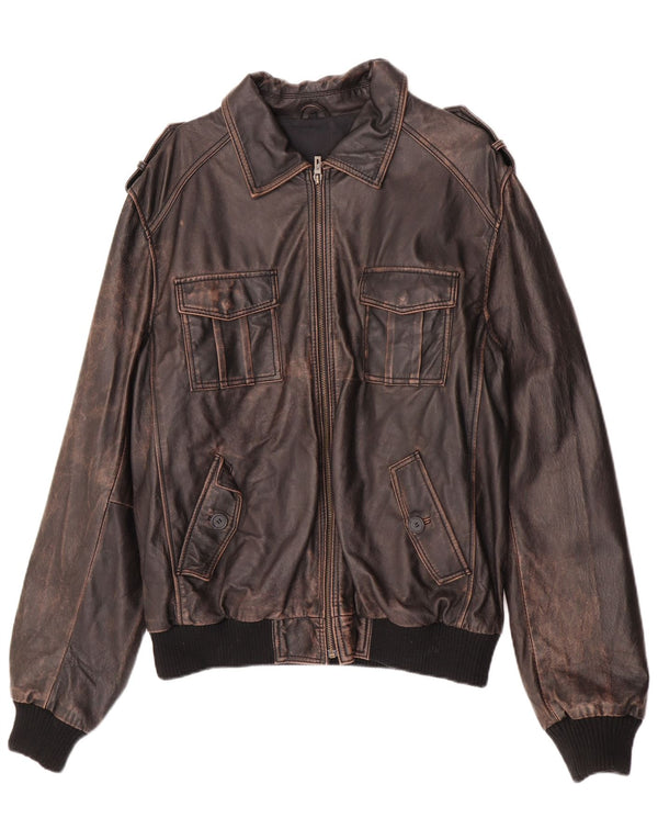 ENJOY Ανδρικό Στρατιωτικό Δερμάτινο Μπουφάν UK 42 XL Καφέ Δερμάτινο