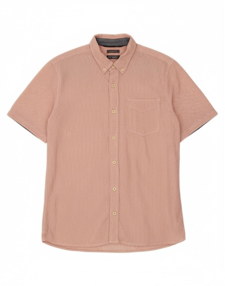 FAT FACE Mens Classic Fit Short Sleeve Shirt Medium Red Striped Cotton