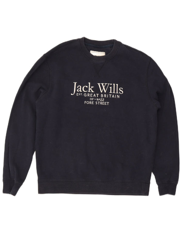 Jack Wills Ανδρικό γραφικό φούτερ Jumper Large Navy Blue από βαμβάκι