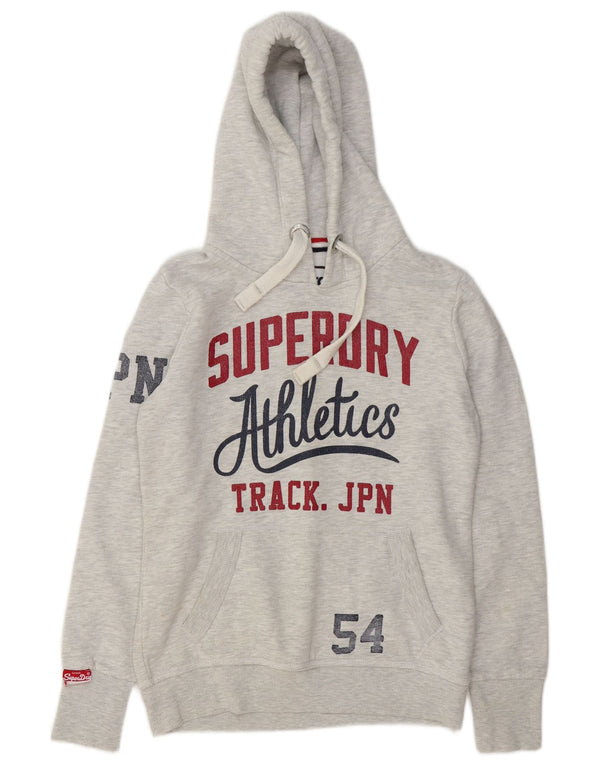 Superdry γυναικείο γραφικό μπλουζάκι με κουκούλα UK 12 βαμβακερό μεσαίο γκρι