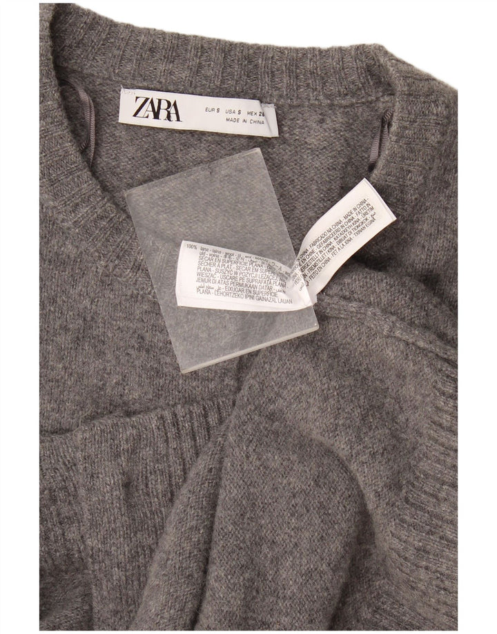 Zara Γυναικείο πουλόβερ ζακέτας UK 10 μικρών γκρι μαλλί