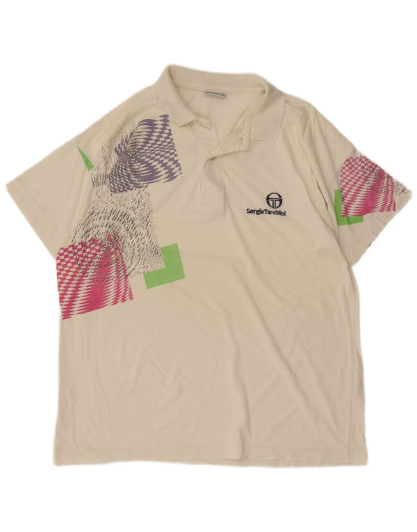 SERGIO TACCHINI Mens Polo Shirt Medium Off White Geometric Cotton