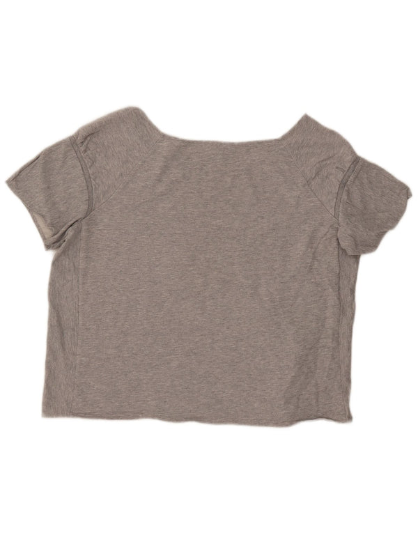 Γυναικείο γραφικό μπλουζάκι Adidas Crop τοπ UK 16 Large Grey Flecked