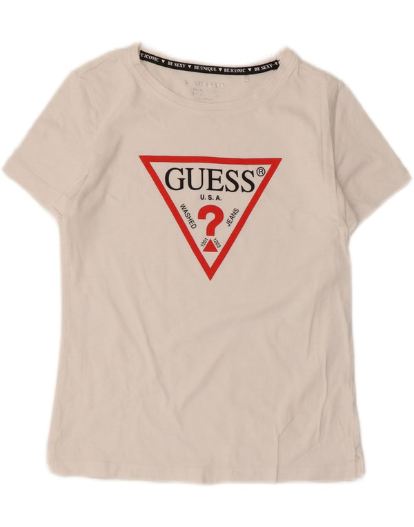 Γυναικείο γραφικό μπλουζάκι Guess Top UK 6 XS Λευκό βαμβακερό