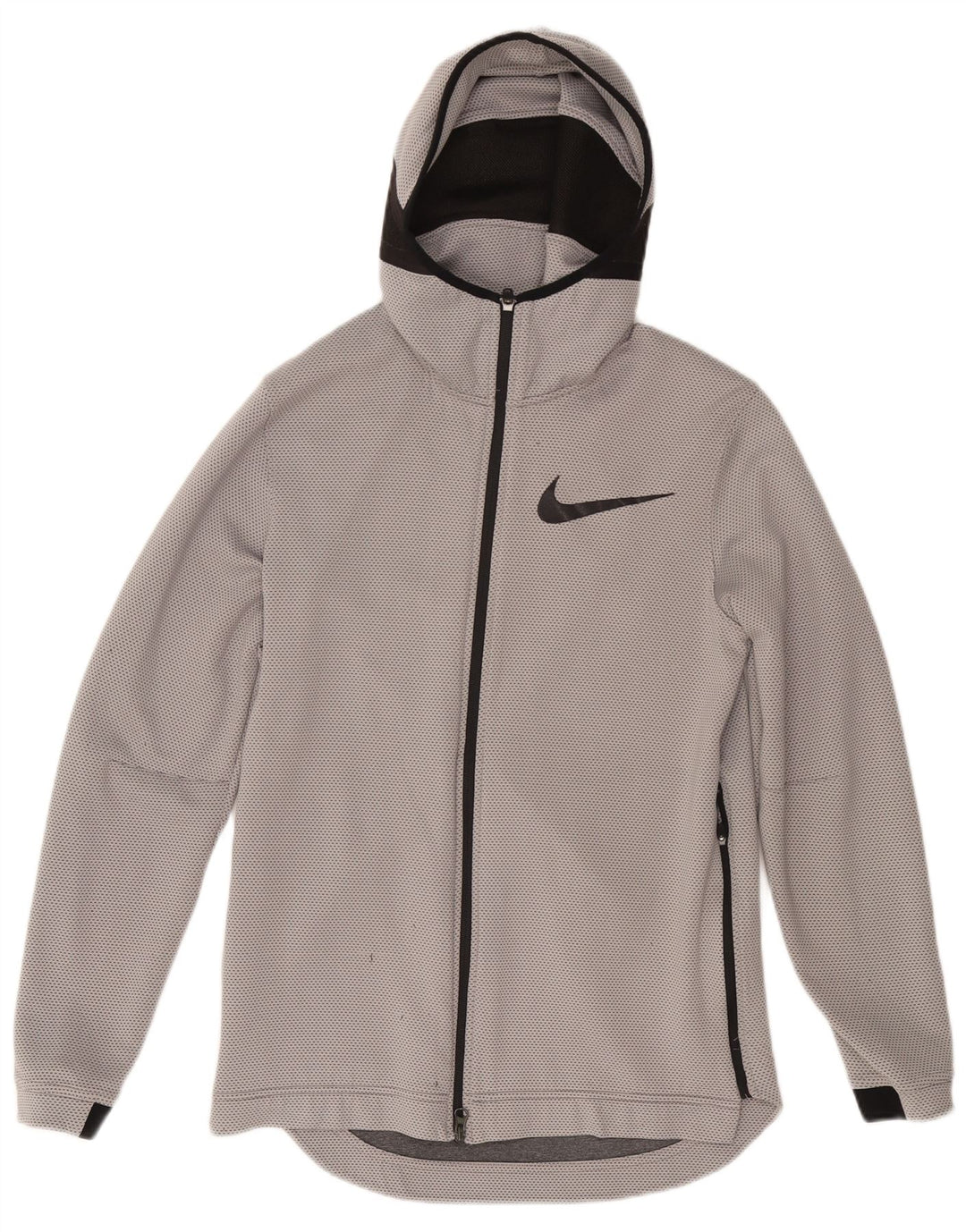 Ανδρικό πουλόβερ NIKE με φερμουάρ μπάσκετ με κουκούλα από μικρό γκρι πολυεστέρα