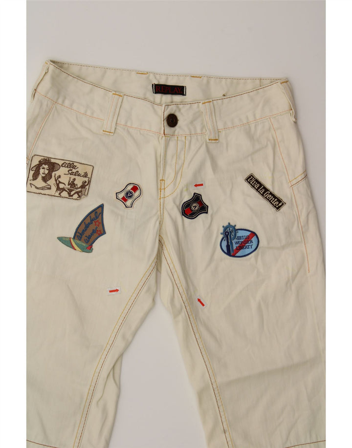 REPLAY Womens Graphic Denim Shorts W28 Medium Off White Cotton Vintage Replay and Second-Hand Replay from Messina Hembry 