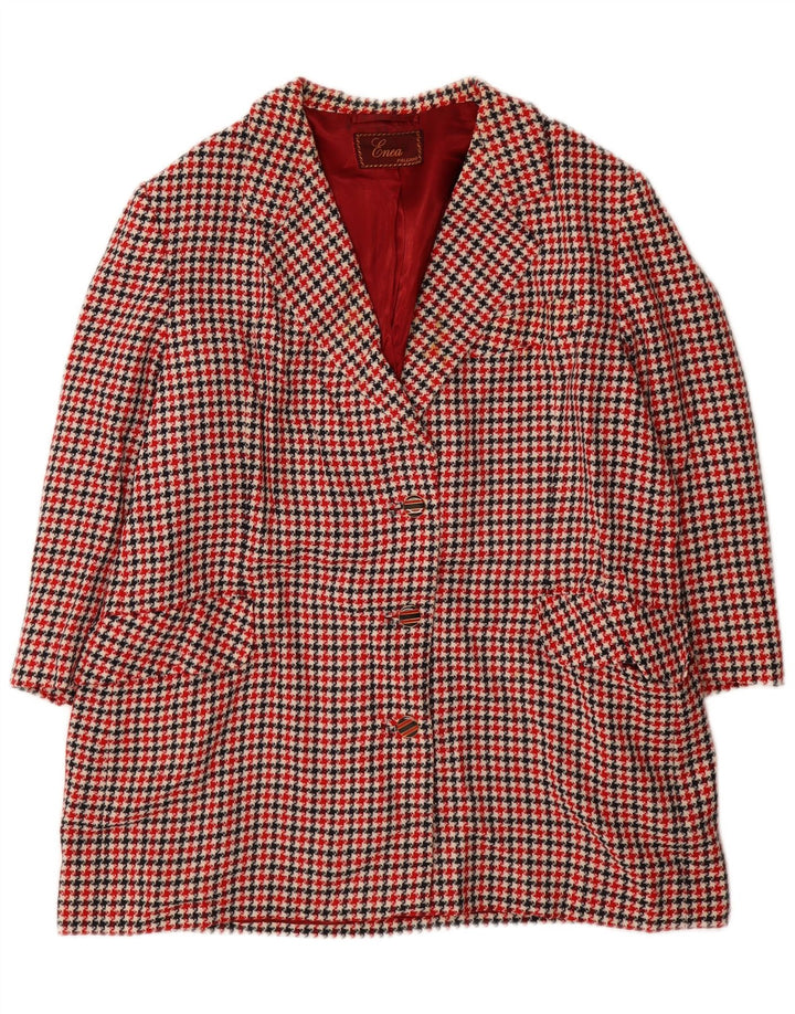 Vintage γυναικείο 3/4 μανίκι σακάκι UK 16 Large Red Houndstooth