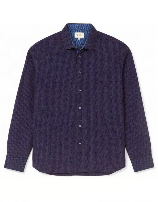 Ανδρικό πουκάμισο Ted Baker Νούμερο 16 Large Navy Blue γεωμετρικό βαμβάκι