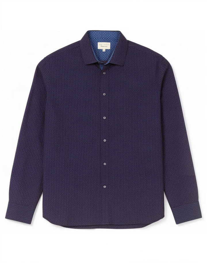 Ανδρικό πουκάμισο Ted Baker Νούμερο 16 Large Navy Blue γεωμετρικό βαμβάκι