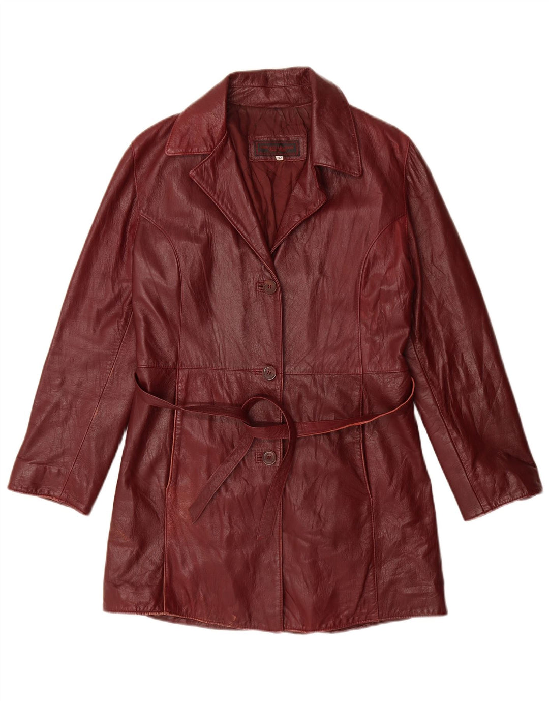 ΝΕΑ ΣΥΛΛΟΓΗ Γυναικείο Δερμάτινο Παλτό IT 42 Medium Maroon Leather