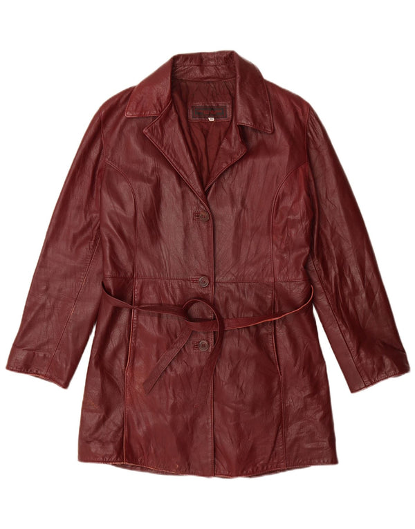 ΝΕΑ ΣΥΛΛΟΓΗ Γυναικείο Δερμάτινο Παλτό IT 42 Medium Maroon Leather