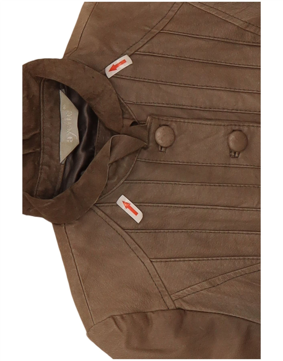Vintage Γυναικείο Crop Δερμάτινο Μπουφάν UK 10 Small Beige