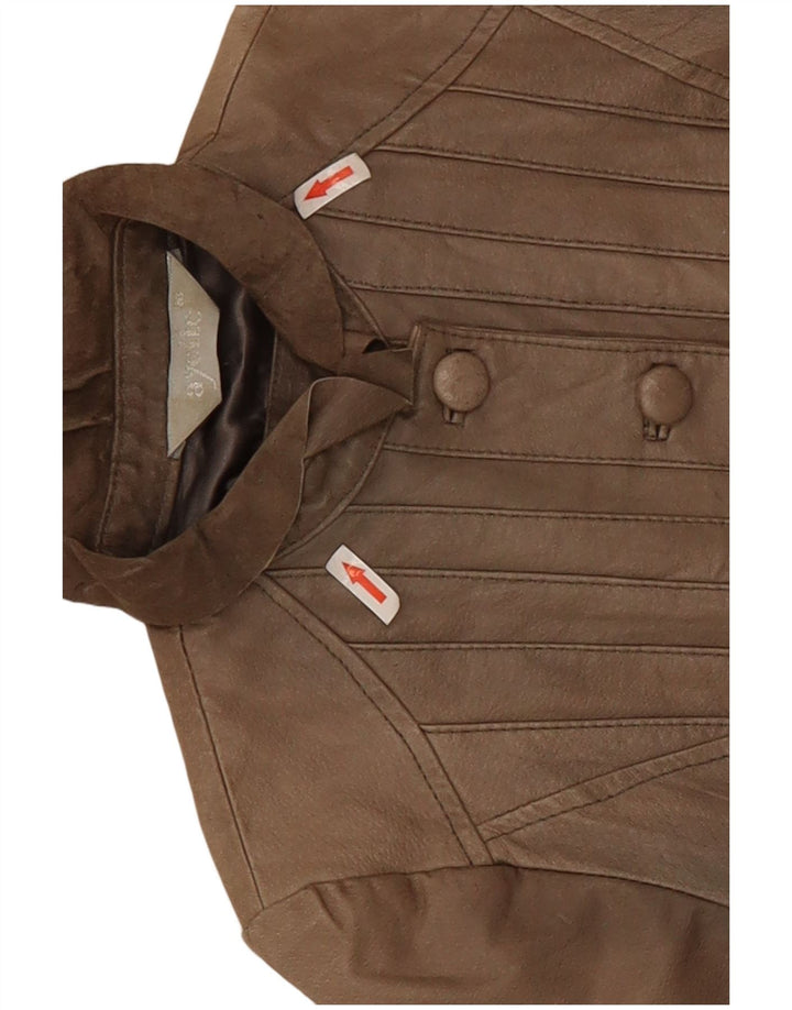 Vintage Γυναικείο Crop Δερμάτινο Μπουφάν UK 10 Small Beige