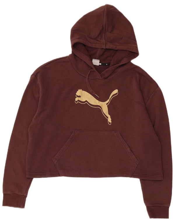 Puma Womens Crop Oversized Hoodie Jumper UK 10 Small Brown Βαμβακερό
