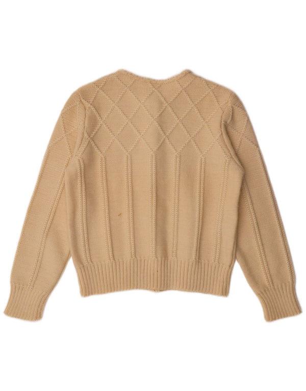 Vintage γυναικεία ζακέτα πουλόβερ UK 12 Μαλλί με μεσαίο ανοιχτό λευκό