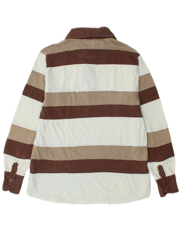 Kappa Mens Long Sleeve Rugby Polo Shirt Small Brown Striped Cotton