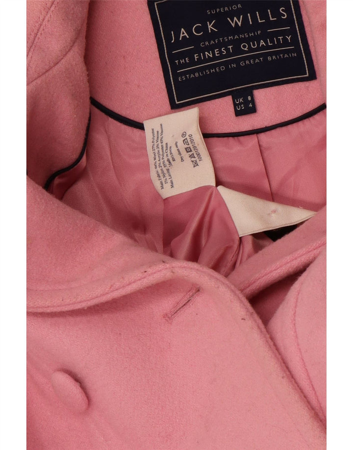 JACK WILLS Γυναικείο παλτό με διπλό στήθος UK 8 Μικρό ροζ μαλλί
