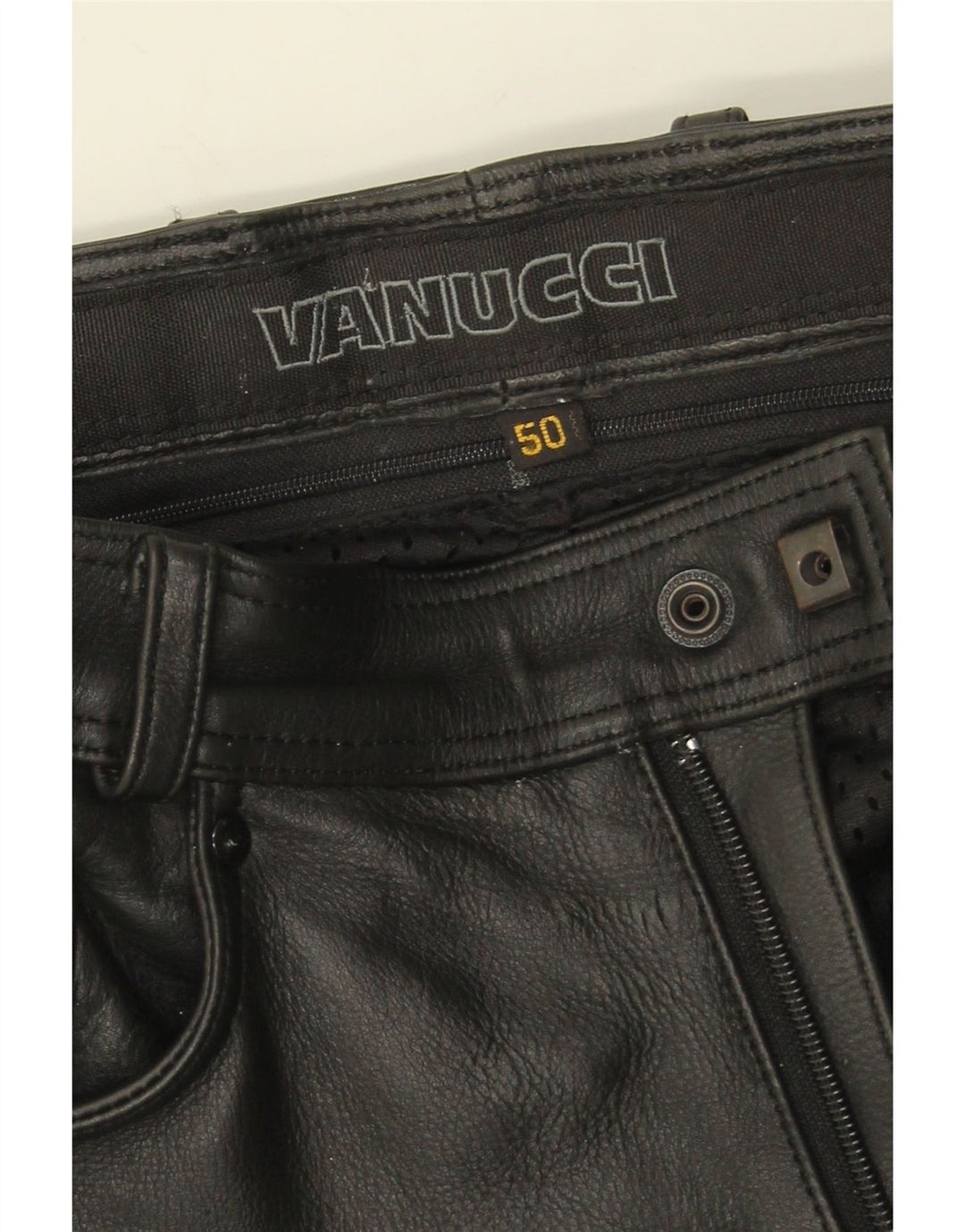 Vanucci Ανδρικό ίσιο casual παντελόνι IT 50 μεγάλο W34 L31 μαύρο δέρμα