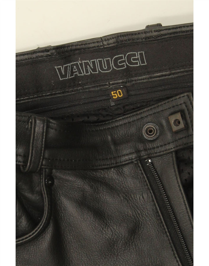 Vanucci Ανδρικό ίσιο casual παντελόνι IT 50 μεγάλο W34 L31 μαύρο δέρμα