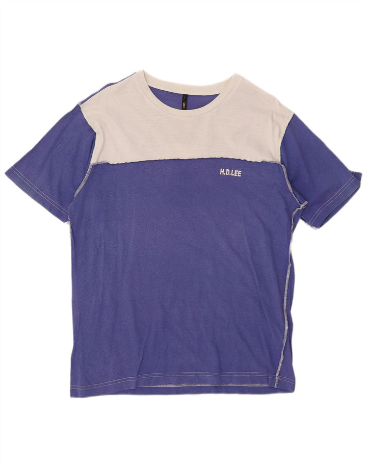 Ανδρικό γραφικό T-Shirt LEE Top Large Blue Colourblock Βαμβακερό