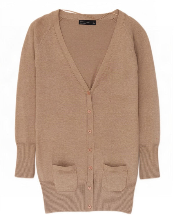 Zara Γυναικείο πουλόβερ ζακέτα Longline UK 10 Small Beige Flecked Cotton