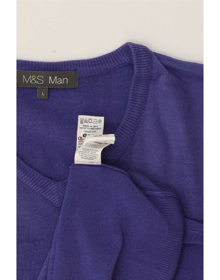 Marks & Spencer Ανδρικό πουλόβερ με λαιμόκοψη με λαιμόκοψη μεγάλο μωβ ακρυλικό
