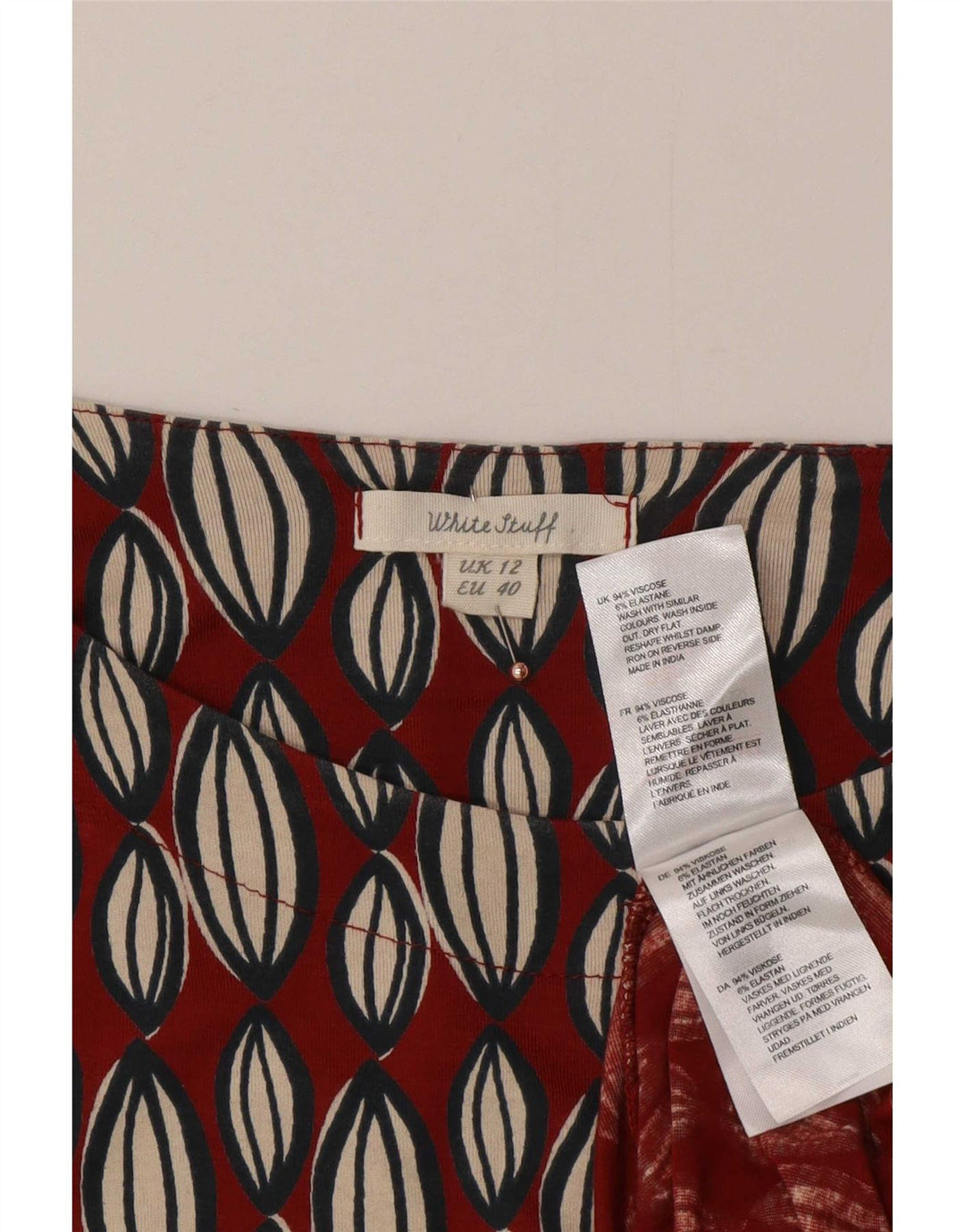 White Stuff Γυναικείο μακρυμάνικο φόρεμα A-Line UK 12 Medium Red Geometric