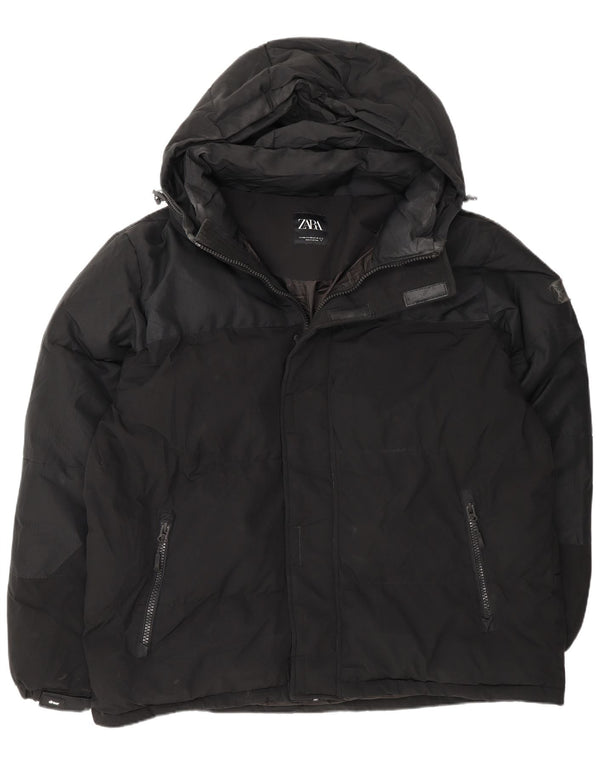 Zara Ανδρικό μπουφάν με κουκούλα UK 44 2XL Μαύρο Πολυεστέρας