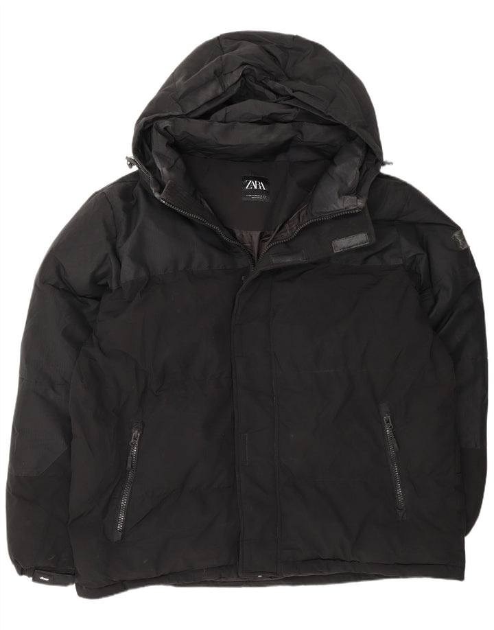 Zara Ανδρικό μπουφάν με κουκούλα UK 44 2XL Μαύρο Πολυεστέρας