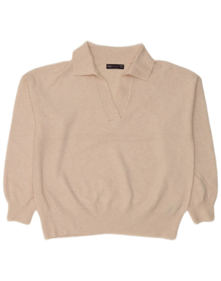 Marks & Spencer Γυναικείο πουλόβερ με λαιμό πόλο UK 14 Medium Off White