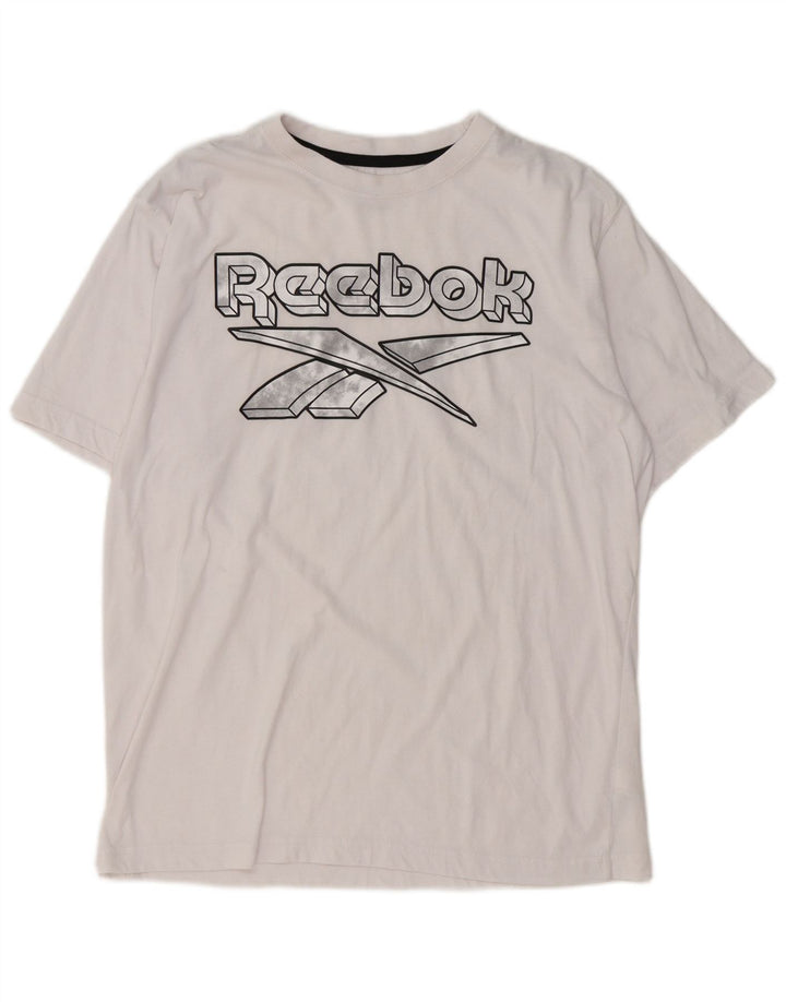 Ανδρικό γραφικό T-Shirt Reebok Top από μεσαίο λευκό βαμβακερό