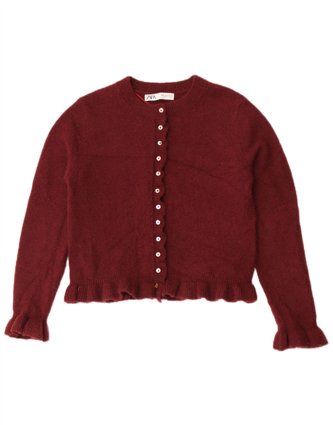Zara Γυναικεία Ζακέτα Crop UK 10 Small Maroon Polyester