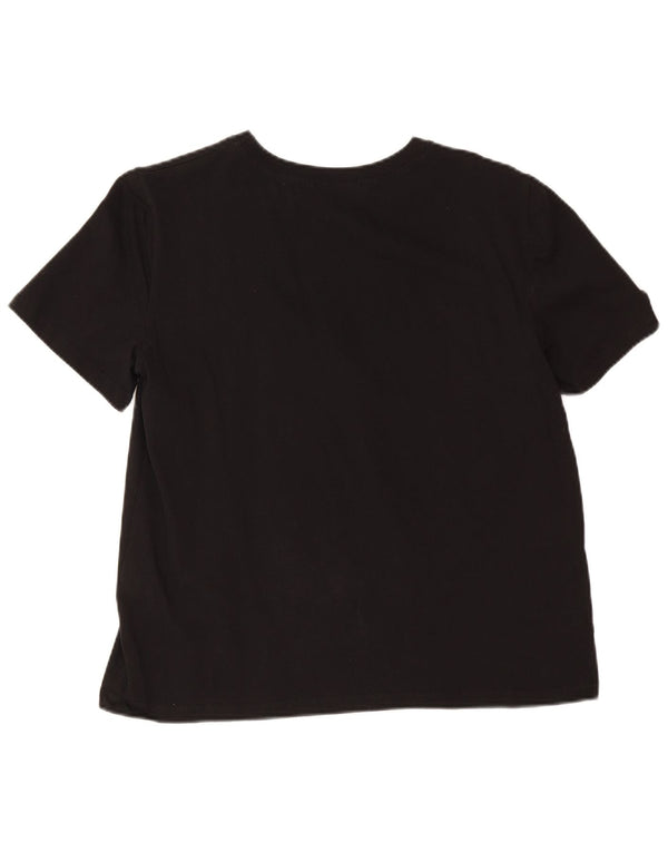 Zara Γυναικείο γραφικό T-Shirt Top UK 16 Large μαύρο βαμβακερό