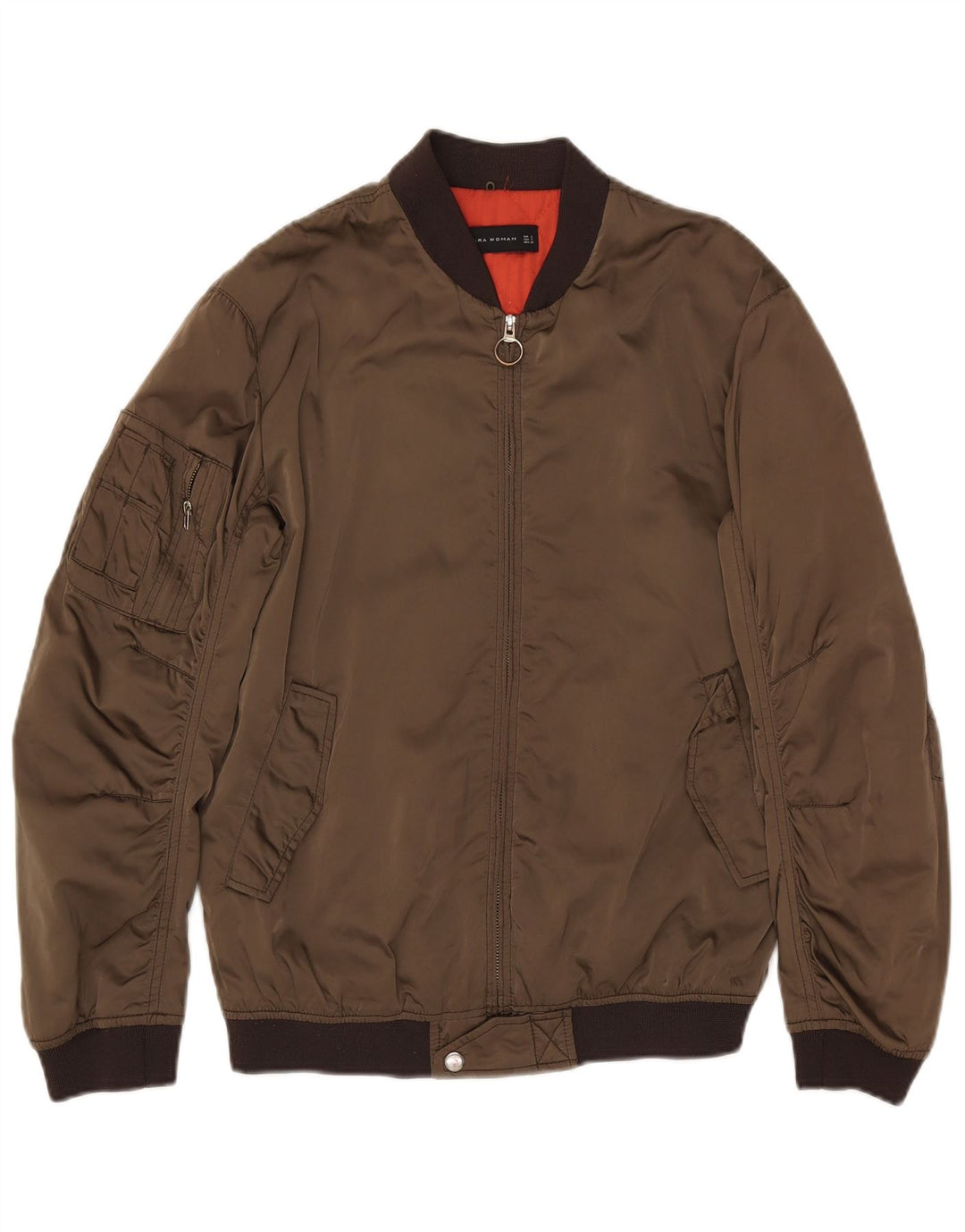 Zara Γυναικείο Bomber Jacket UK 10 Small Khaki Polyester