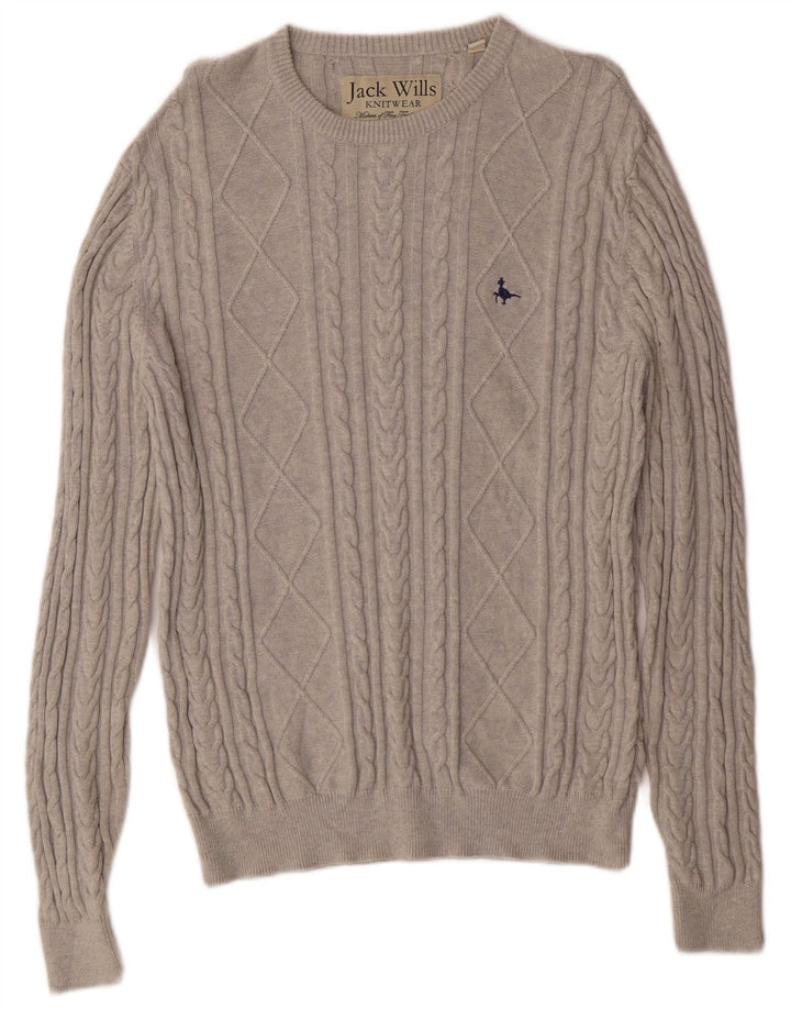 Jack Wills Ανδρικό πουλόβερ με λαιμόκοψη μεσαίου γκρι βαμβακερό κλασικό