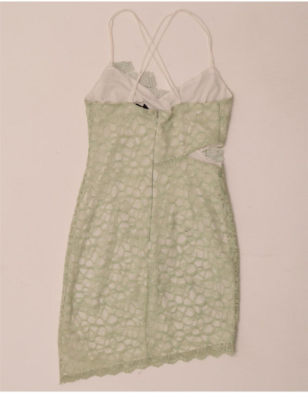 Topshop Γυναικείο Ασύμμετρο Δαντελένιο Φόρεμα UK 10 Small Green Geometric