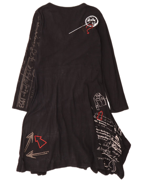 Desigual Womens Graphic Long Sleeve Asymmetrical Dress UK 18 XL Black