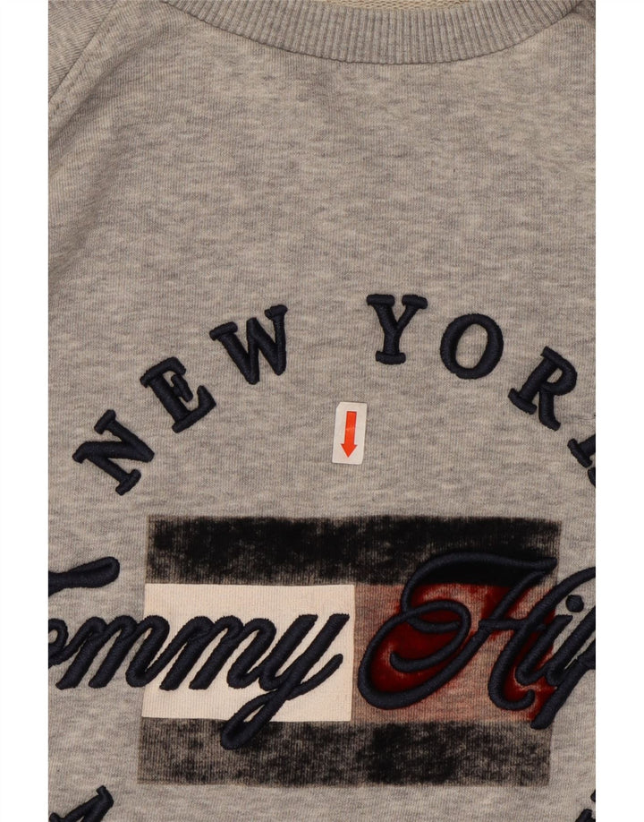 TOMMY HILFIGER Γυναικεία υπερμεγέθη γραφική φούτερ Jumper UK 10 Small Grey