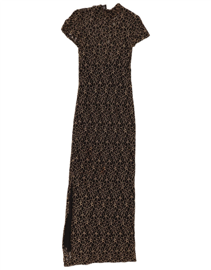 WALLIS Γυναικείο μάξι δαντελένιο φόρεμα UK 8 Small Black Floral Viscose