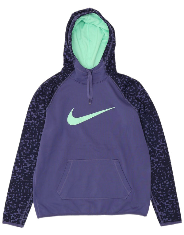 Γυναικεία NIKE Dri Fit Graphic Hoodie Jumper UK 14 Medium Purple Geometric