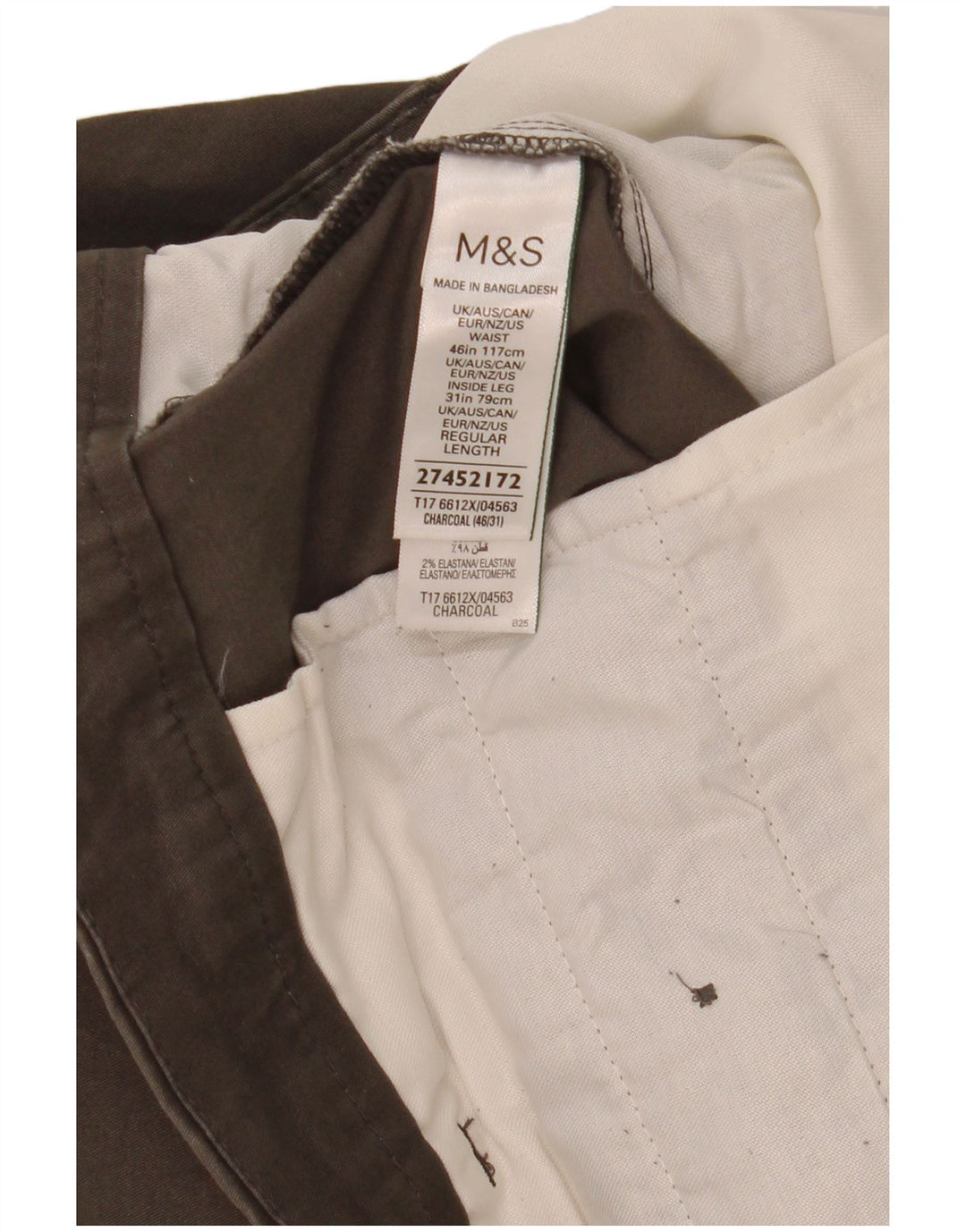 Marks & Spencer Ανδρικό παντελόνι Chino με κανονική εφαρμογή W46 L31 Γκρι βαμβακερό