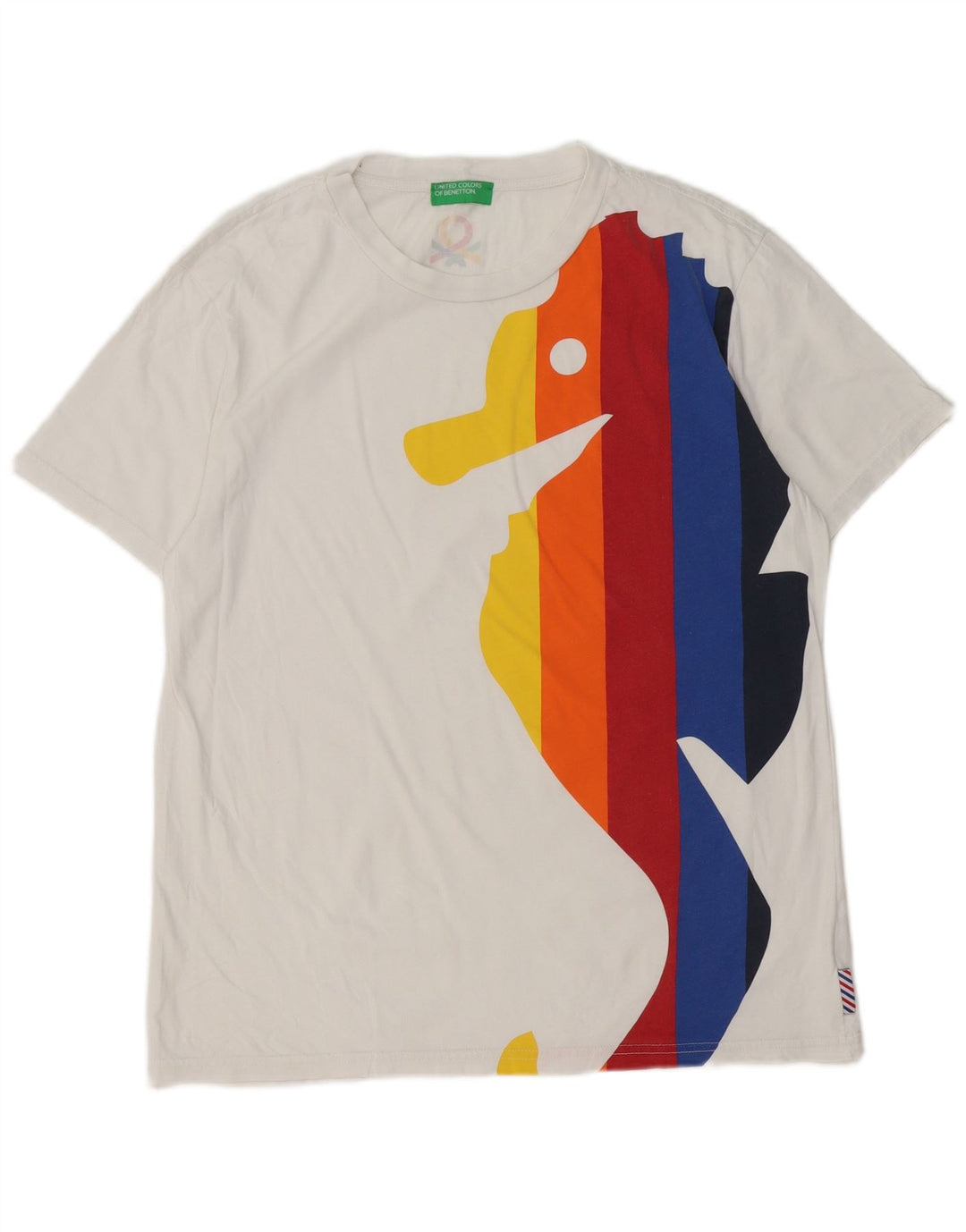 Μπλουζάκι Benetton Boys Graphic T-shirt 15-16 ετών, μεσαίο λευκό βαμβακερό