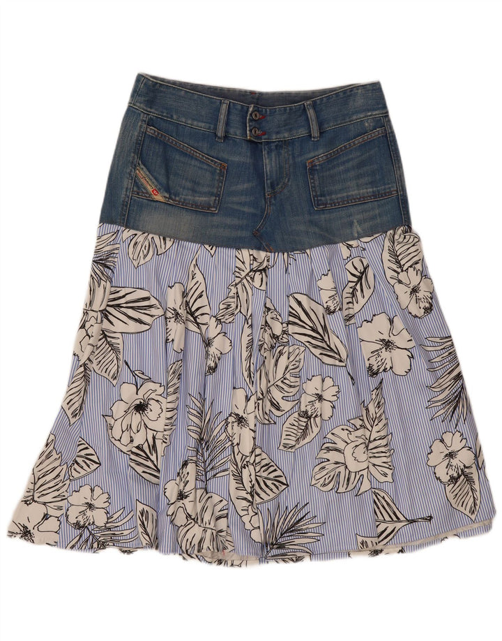 Diesel Γυναικεία Flared Φούστα W29 Μεσαίο Μπλε Floral Βαμβακερό