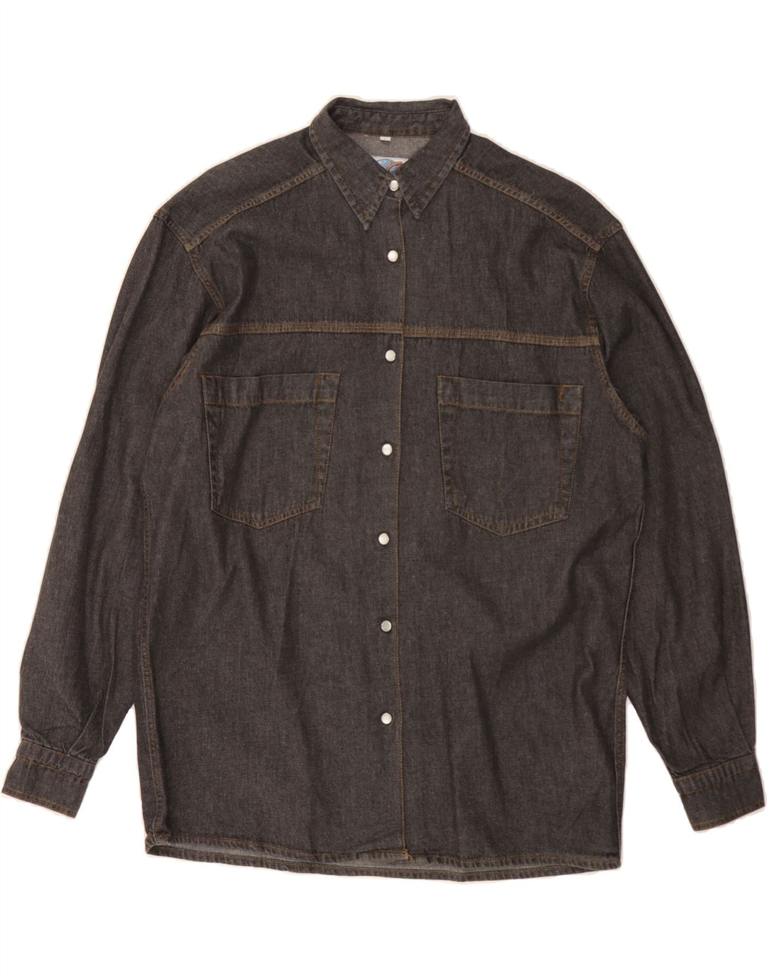 VINTAGE Womens Oversized Denim Shirt UK 14 Medium Grey Vintage Vintage and Second-Hand Vintage from Messina Hembry 