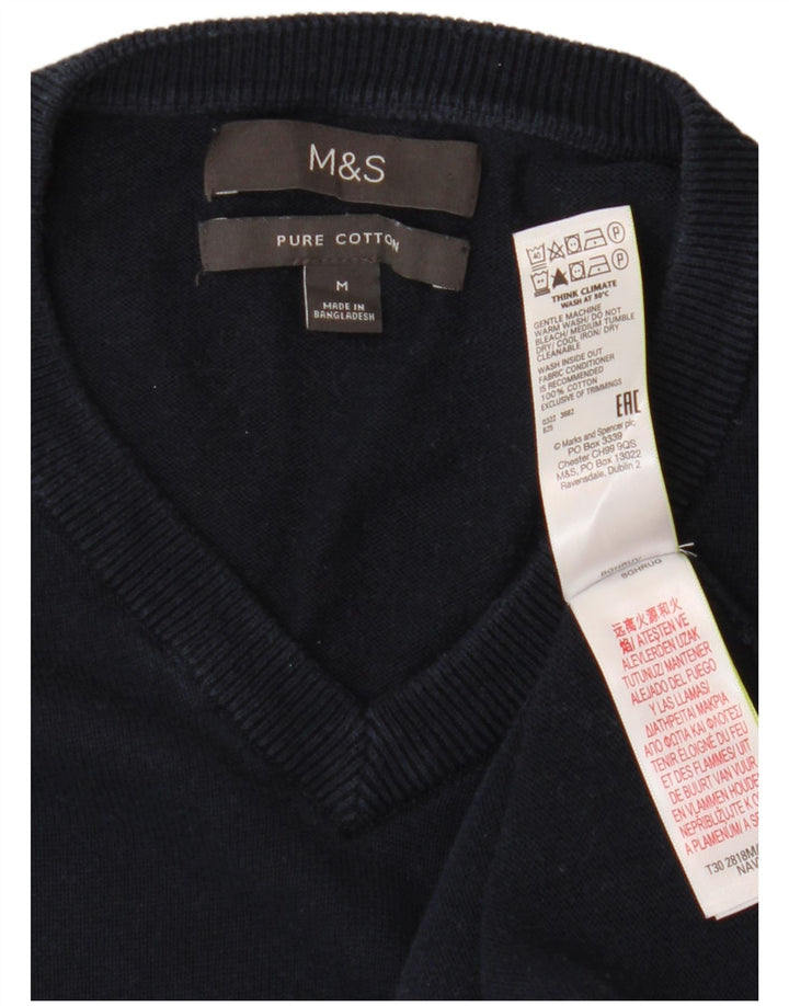 Marks & Spencer Ανδρικό πουλόβερ με λαιμόκοψη με λαιμόκοψη μεσαίου μπλε βαμβακερό