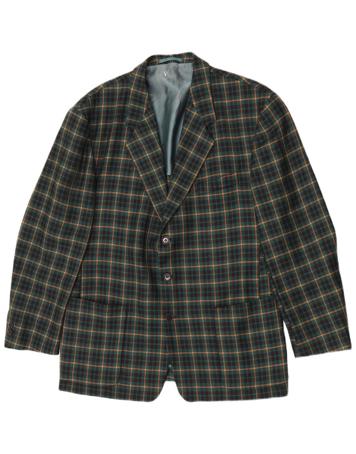 Vintage Ανδρικό σακάκι σακάκι με 3 κουμπιά UK 40 Large Green Check Wool