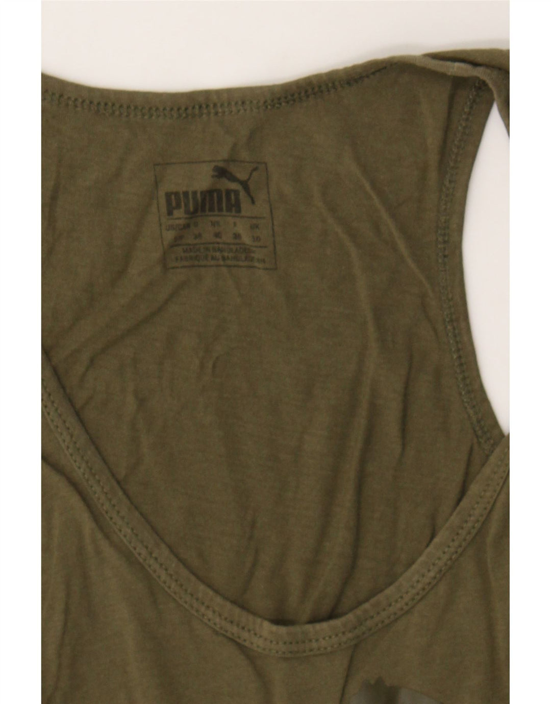 PUMA Womens Graphic Vest Top UK 10 Small Khaki Vintage Puma and Second-Hand Puma from Messina Hembry 