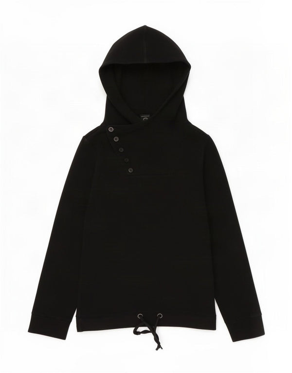Bench Womens Graphic Button Neck Hoodie Jumper UK 14 Medium Black