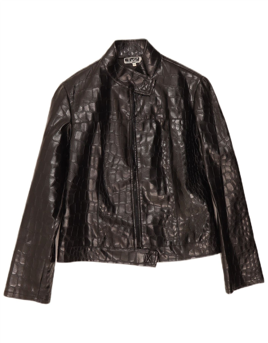 Vintage Γυναικείο Bomber Jacket UK 14 Large Black Animal Print