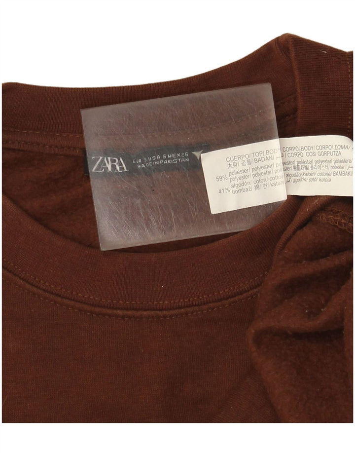 Zara Γυναικεία φούτερ Crop Jumper UK 10 Small Brown Polyester